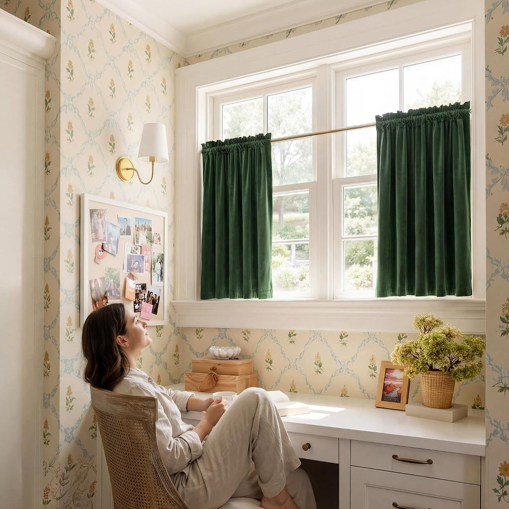 Olive Green Velvet Curtains 96 inch Long 2 Panels