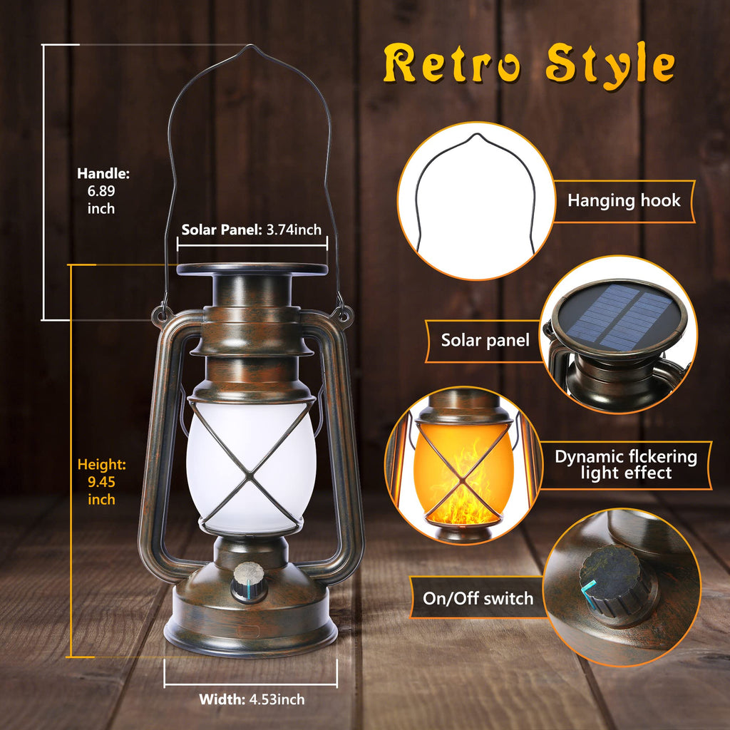 Solar Lantern Outdoor Lights, 2 Pack Bronze Vintage LED Lantern