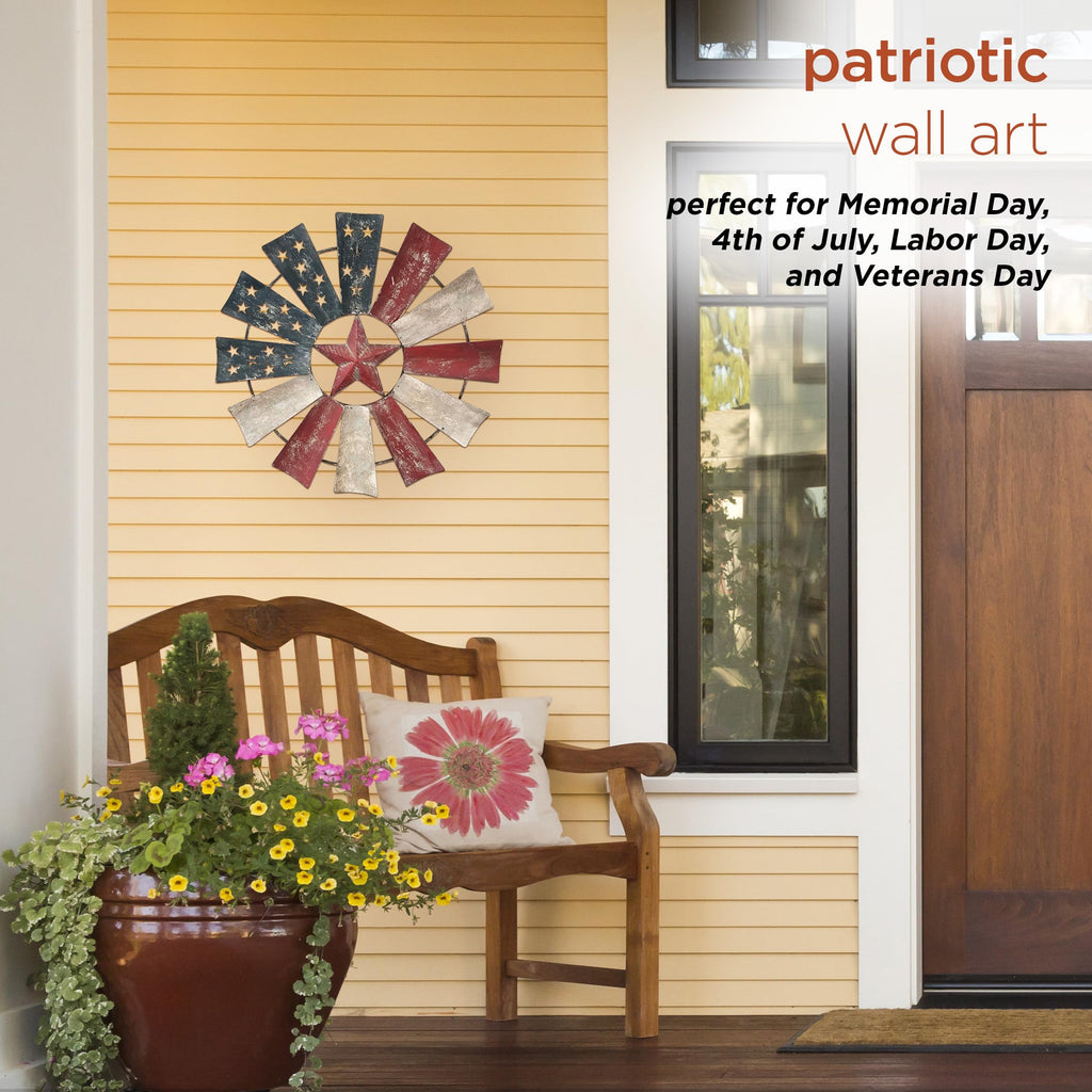 21" Tall Indoor/Outdoor Patriotic Windmill Wall Art Decor
