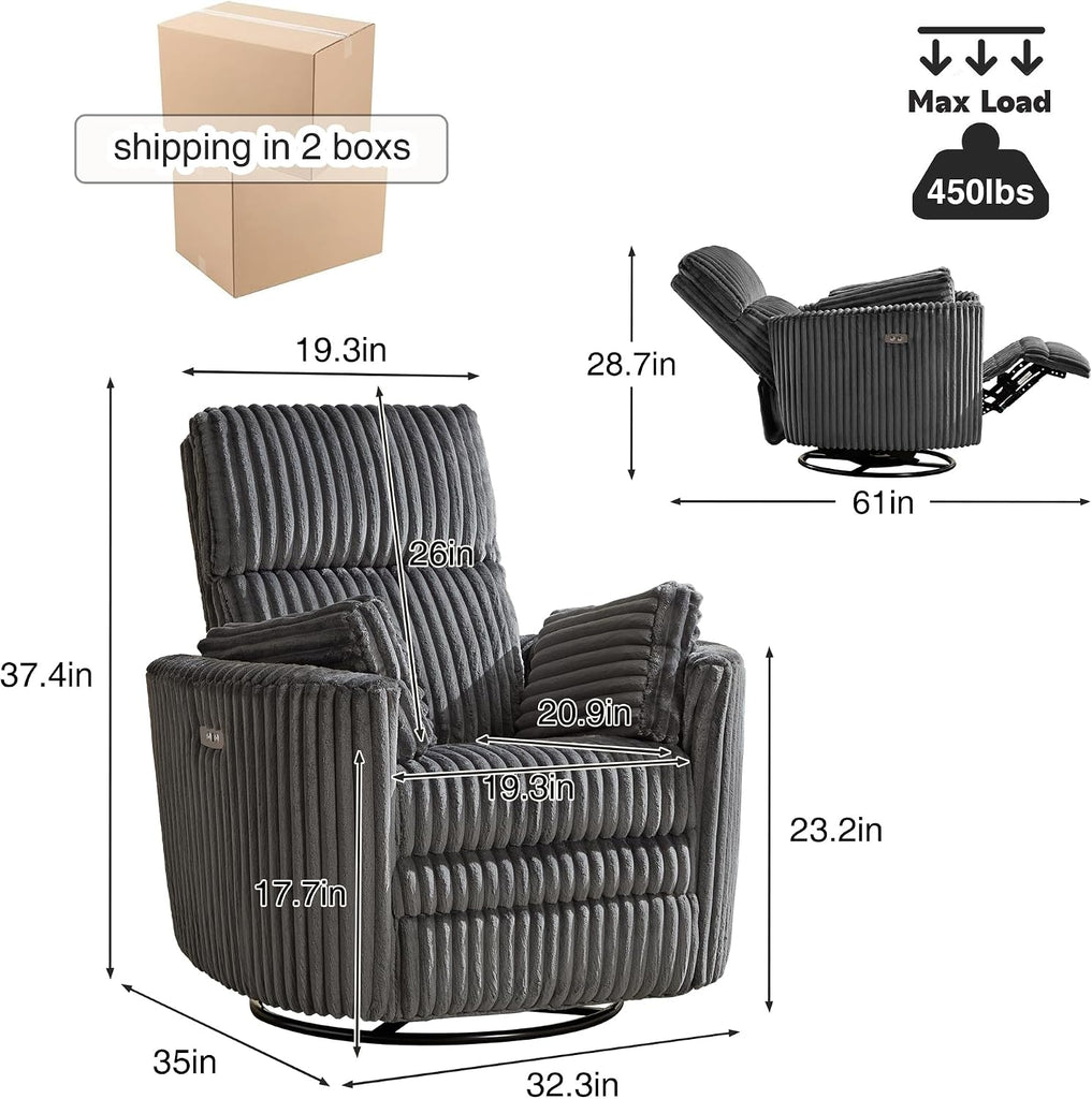 Power Recliner,Nursery Swivel Glider Rocking Chair with USB Port,Upholstered Adult Electric Recliner Rocking Chair