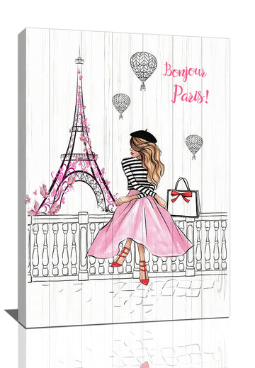 Pink Eiffel Tower Wall Romantic Paris Fashion Women Canvas Wall Decor Butterfly Eiffel Tower Picture Painting Print