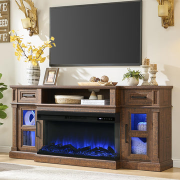 3-Side for up to 80 Inch TV, LED Entertainment Center with 36 Inch Electric Fireplace, Farmhouse TV Console Table