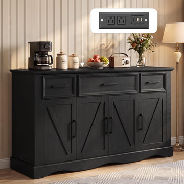 60" Farmhouse Buffet Cabinet with Storage, Sideboard with Charging Station