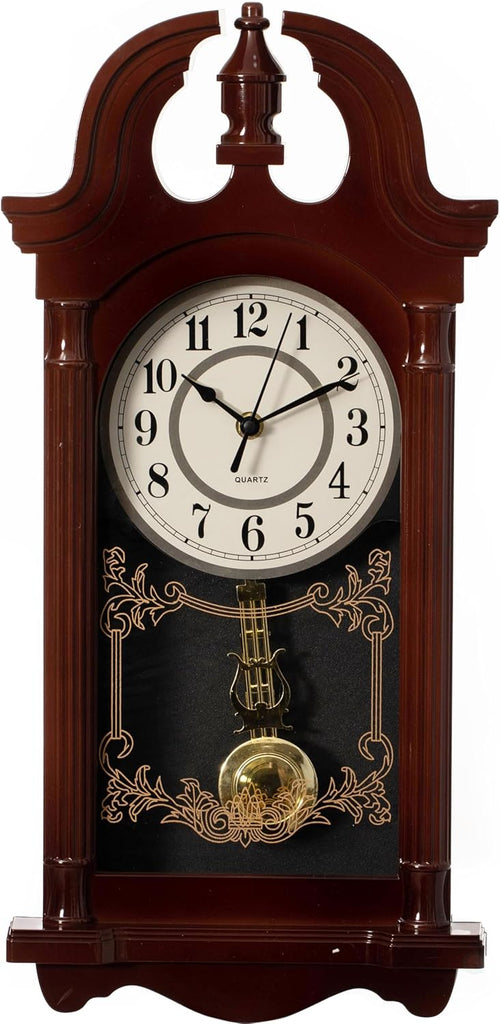 20" Plastic Grandfather Clock Realistic Wood-Grain Finish with Swinging Pendulum and Chiming Sound Battery-Operated Decorative Wall Accent for Home Office Living Room Kitchen Hallway, Brown A134-B0F9B38TXJ