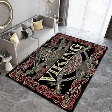 Traditional Nordic Viking Symbols Area Rug Living Room Bedroom Rugs Washable Carpet, Soft Fluffy Runner, Non