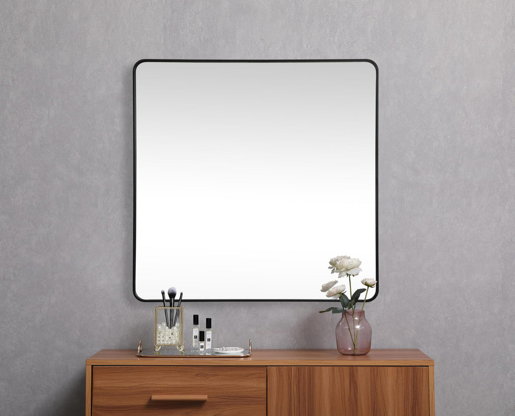 Aura 48"x48" Square Wall Mirror, Bathroom Vanity Mirror, Black
