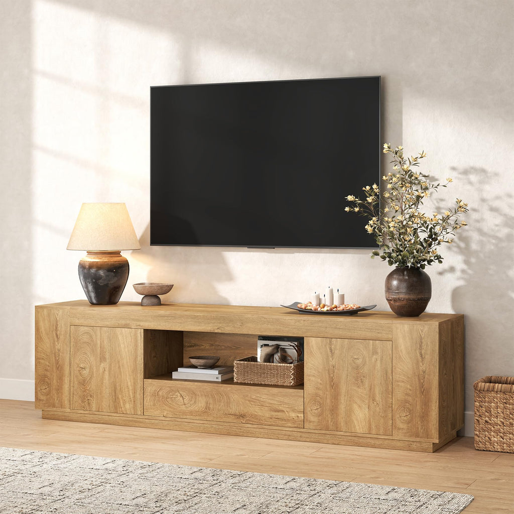 Farmhouse TV Stands 78.7-Inch, Natural Oak Brown