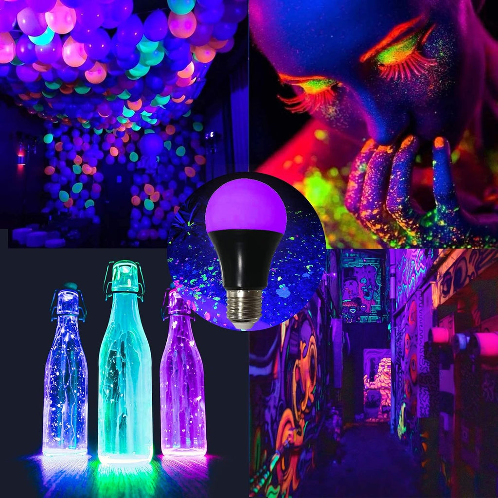 UV LED Black Light Bulbs 2 Pack, A19 E26 8W Blacklight Bulb for Glow in the Dark, UVA Level 385-400nm, Blacklight