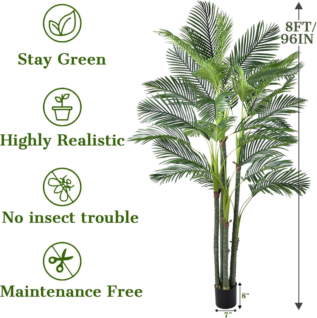 Palm Tree 8FT, Tall Palm Trees with Realistic Trunk & Lush Fronds, Large Fake Tropical Tree for Poolside, Patio