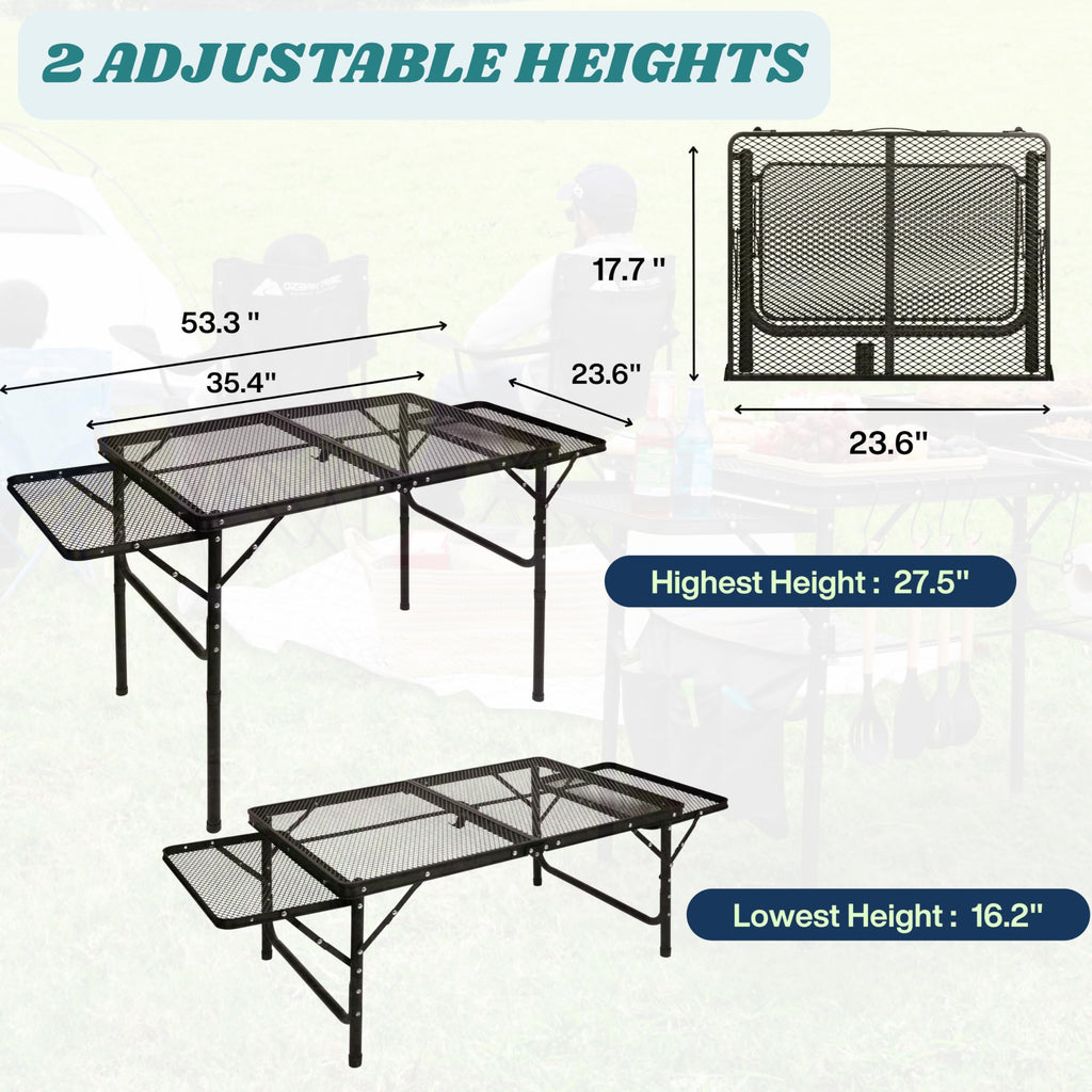 Folding Table w/ Carry Bag, Paper Towel Holder, Garbage Holder, Wing Panels, 3x2 FT Foldable Table for Portable
