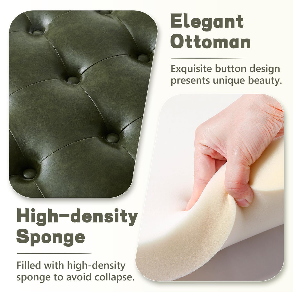 30-Inch Round Ottoman with Storage, Leather Ottoman(Green)