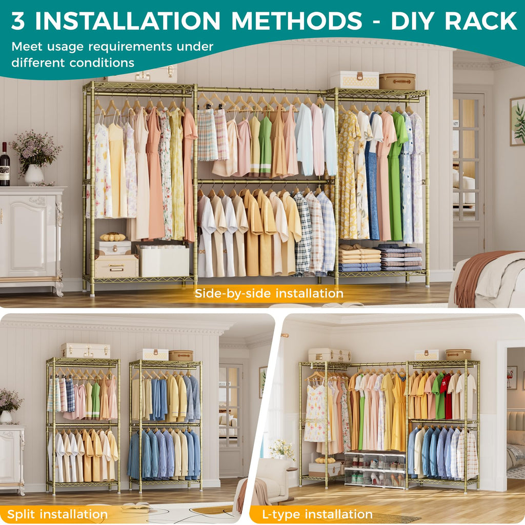 Heavy Duty Portable Closet Metal Clothes Racks Wardrobe with Shelf
