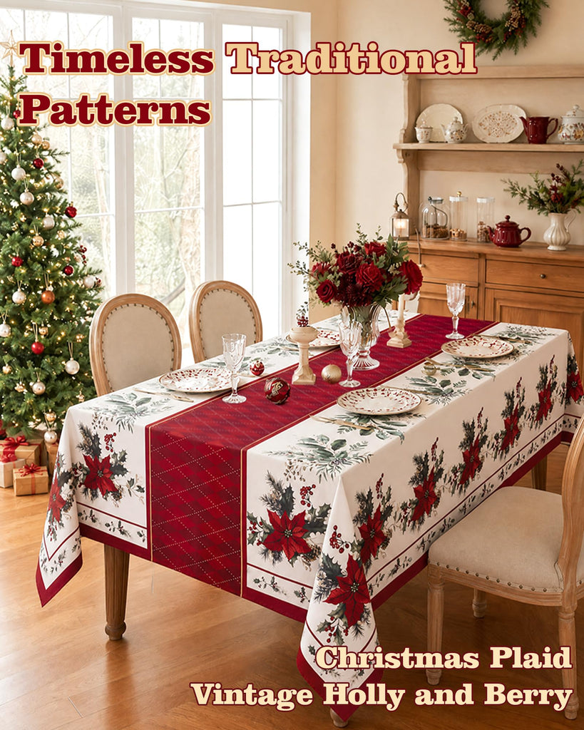 Christmas Tablecloth Rectangle, Holiday Dining Decor, 60x120 Inch