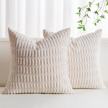 Pack of 2 Corduroy Decorative Throw Pillow Covers 18x18 Inch Soft Striped Pillow Covers Modern Farmhouse Home Decor