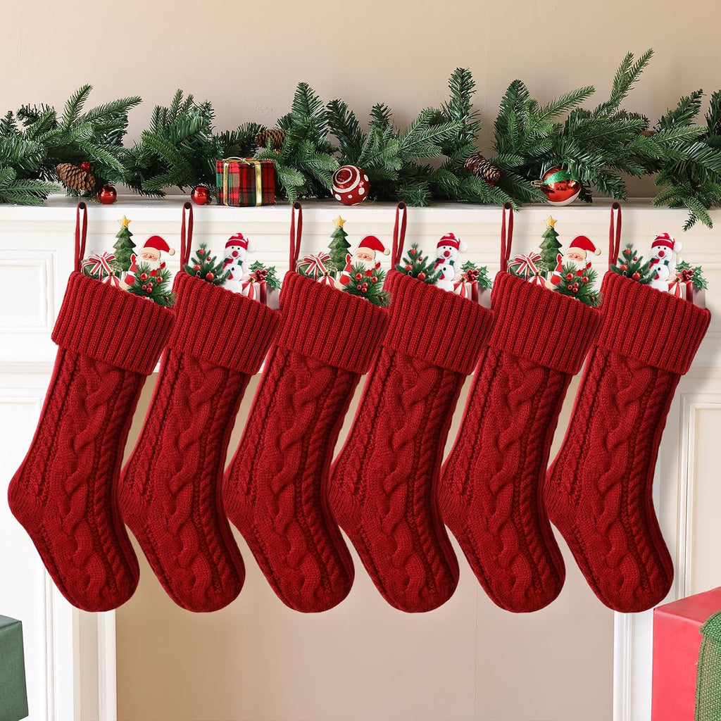 Christmas Stockings Set of 6 Knitted Red Christmas Stockings Large Xmas Decoration for Holiday Fireplace Hanging