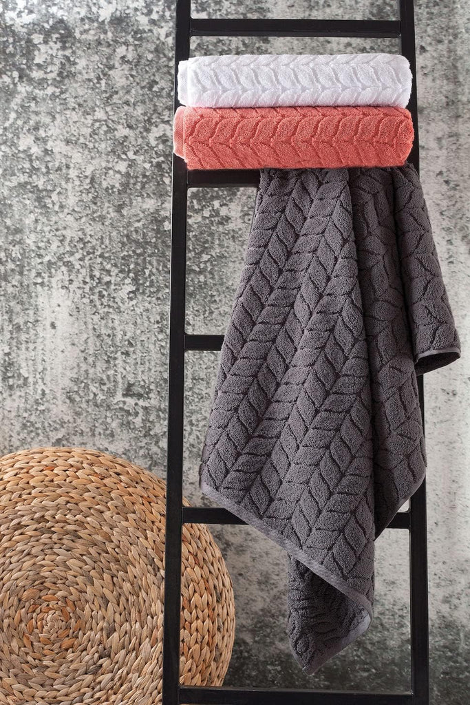 Turkish Cotton Bath Towels, Hand Towels - Soft Plush Jacquard Collection Luxury Towels Set (Black, Bath Towel Set of