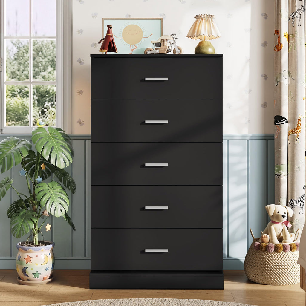 Black 5 Drawer Tall with SGS-Tested Anti-Tip