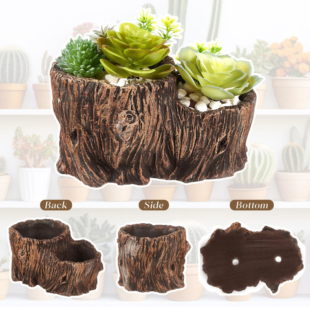 3 Pcs Driftwood Stump Log Concrete Succulent Planter, Classic