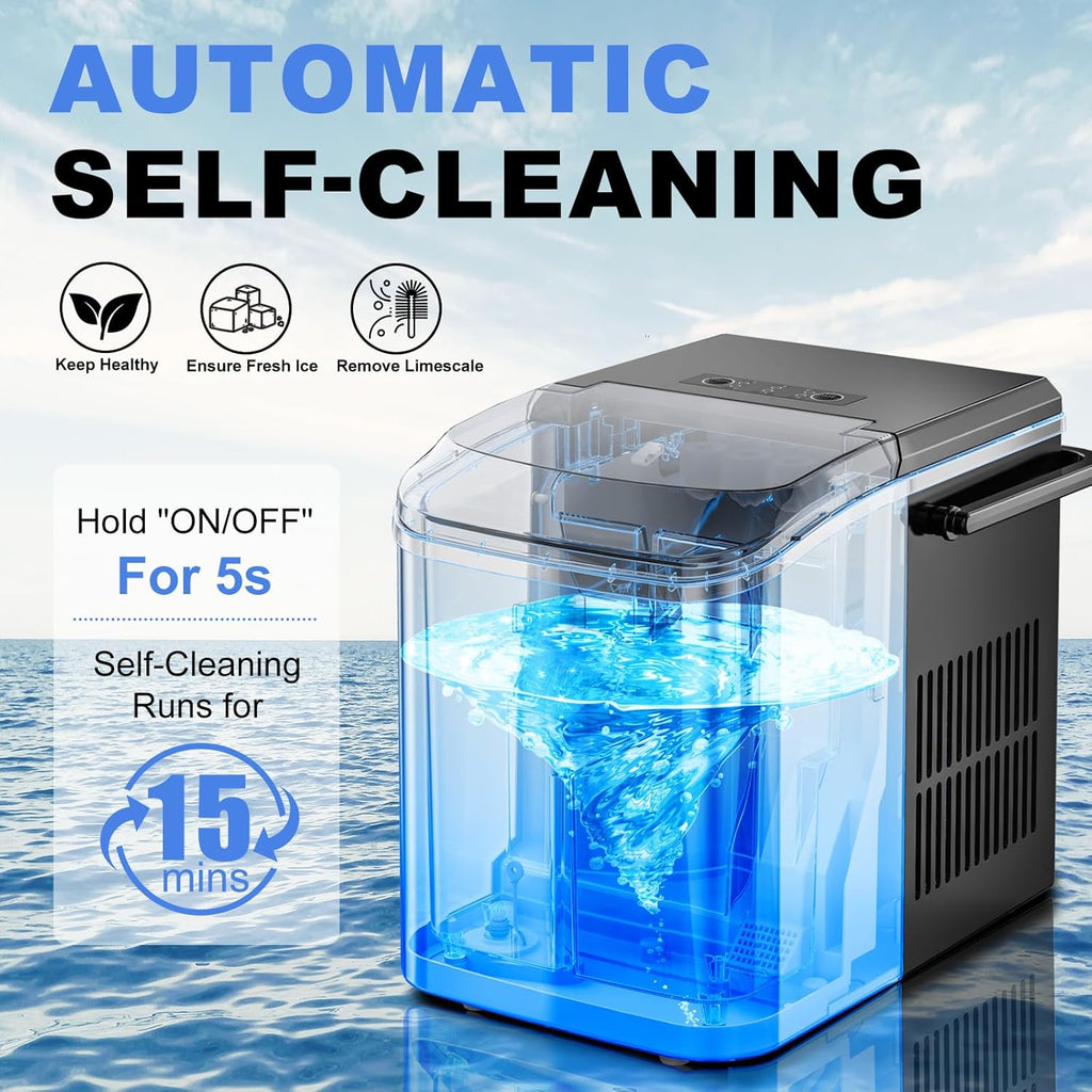 Ice Makers Countertop with Handle, Portable Ice Machine, 9 Bullet Cubes in 6 Mins, 26lbs in 24Hrs, Auto-Cleaning