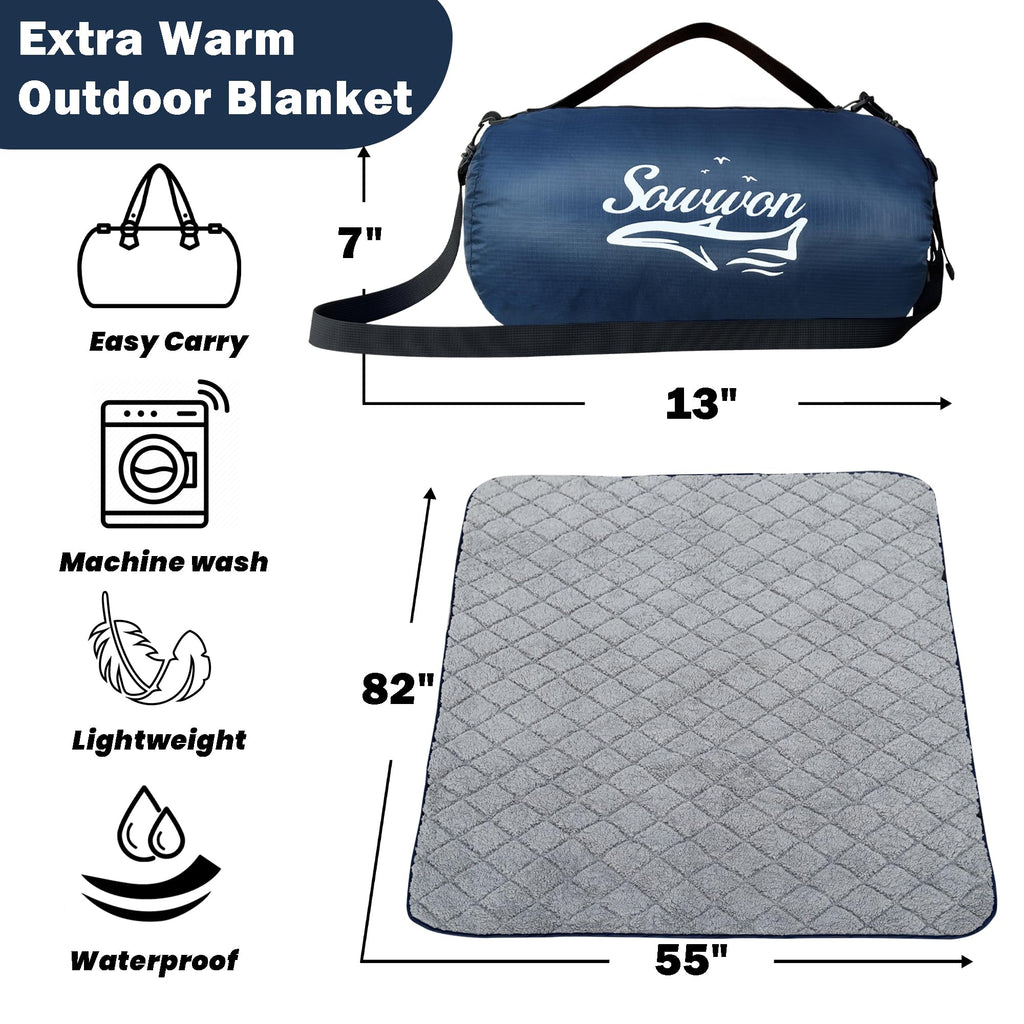 Waterproof Outdoor Blanket 82"x55" Large Sherpa Fleece Navy