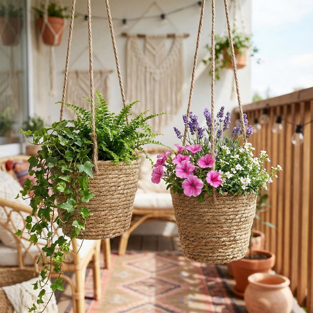 12 Pcs Seagrass Hanging Planter Basket, Small, Brown