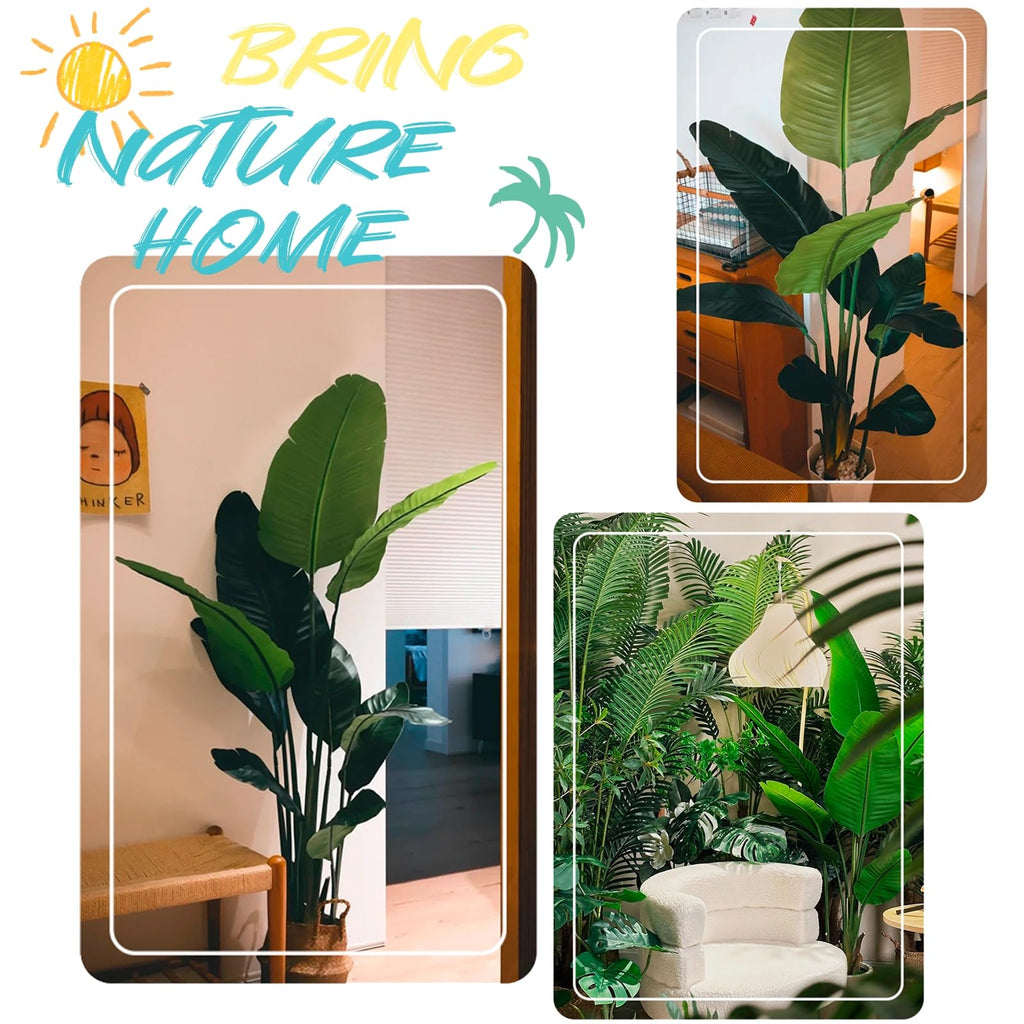 5.3FT Artificial Bird of Paradise Plant, Faux Artificial Trees, Tall Fake Realistic Tree, 10 Trunks Silk Leaf Plant