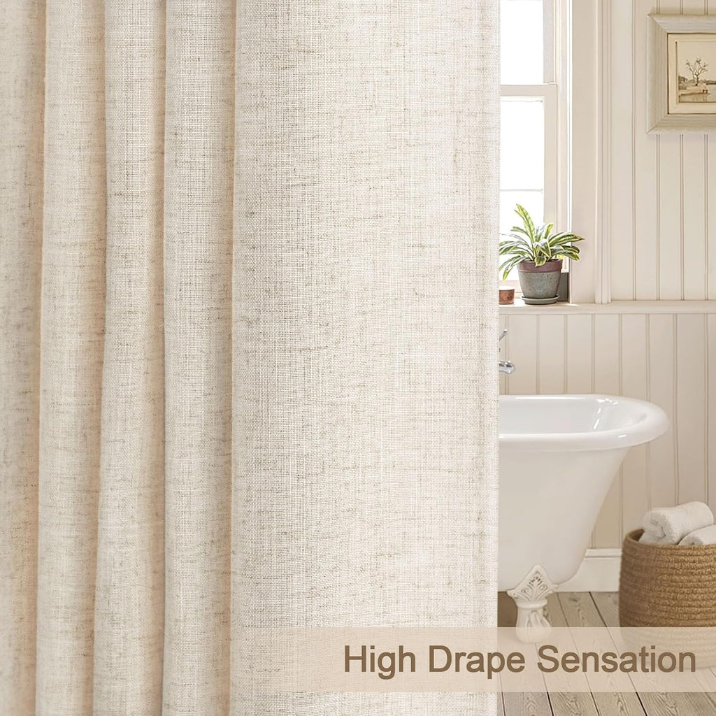 Extra Long Linen Shower Curtain Boho Farmhouse Beige Shower Curtains Neutral Luxury Fabric,Ivory 72 x 84