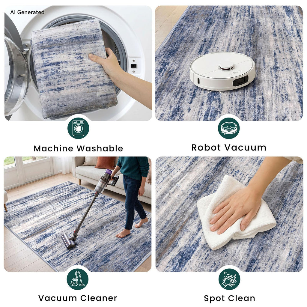 Modern Long Hallway Runner Rug 2.6x20 Washable Rug Runner Grey Blue