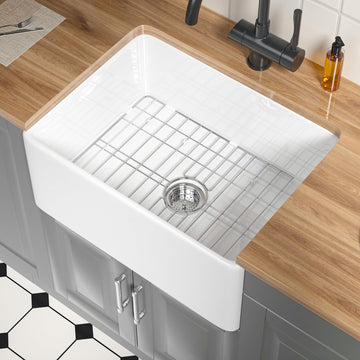 Fireclay Small Farmhouse Sink 24 x 18 Inch White Apron Kitchen Sink