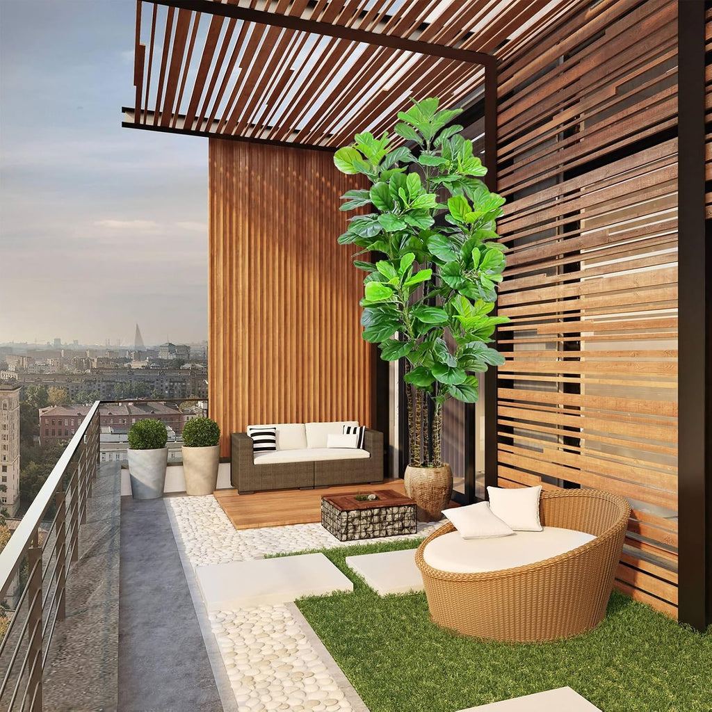 Artificial Fiddle Leaf Fig Tree,7 FT Tall Artificial Tree with Woven Seagrass Plant Basket Fake Floor Plant in Pot
