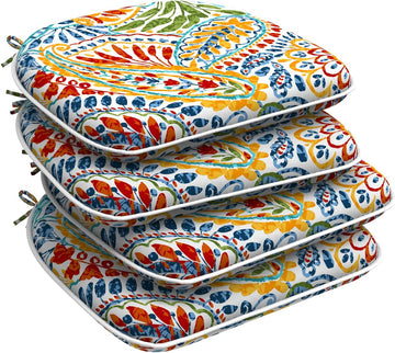 Set of 4 Outdoor Chair Cushions with Ties,Water Repellent Patio Chair Pads 17"x 16" for Outdoor Furniture,Round