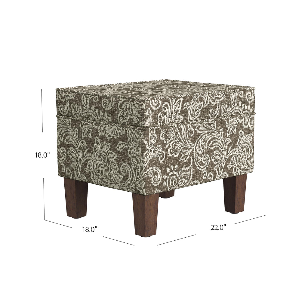 22" Dinah Collection Storage Ottoman - Brown Jacobean Print