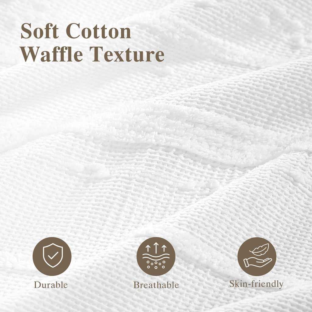 Farmhouse White Boho, 72 x 72 Cotton Blend Tufted Weave Waffle Stripe Textured Heavy Duty, Fabric