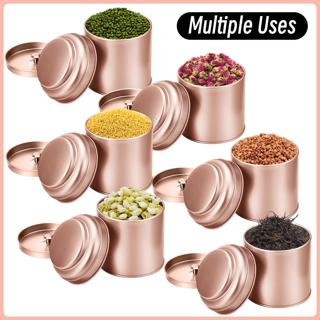 12 Pcs Tea Tins Airtight Double Lids Metal, Rose Gold, 8 oz