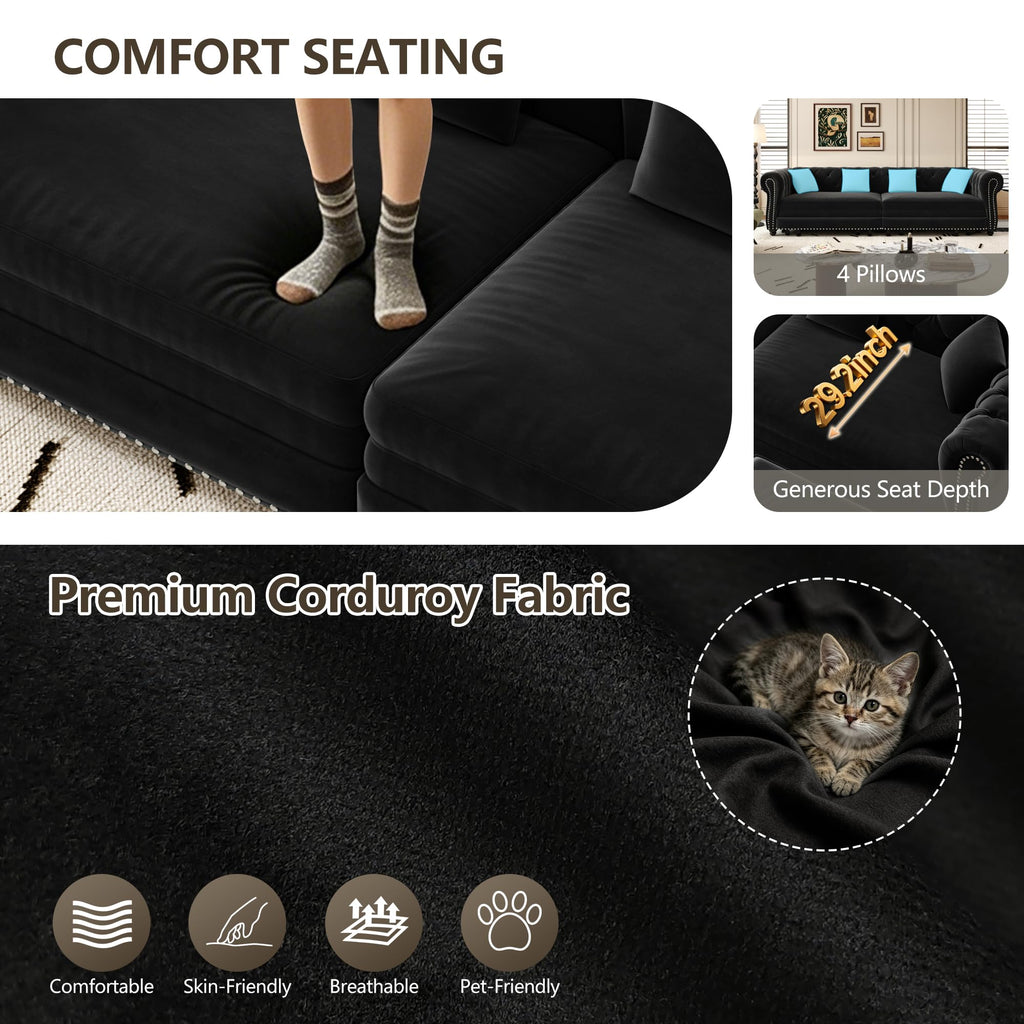 89" King Size Sleeper Sofa Bed, 3-in-1 Convertible Pull Out Chesterfield Sleeper Couch with Ottoman, Oversized Velvet