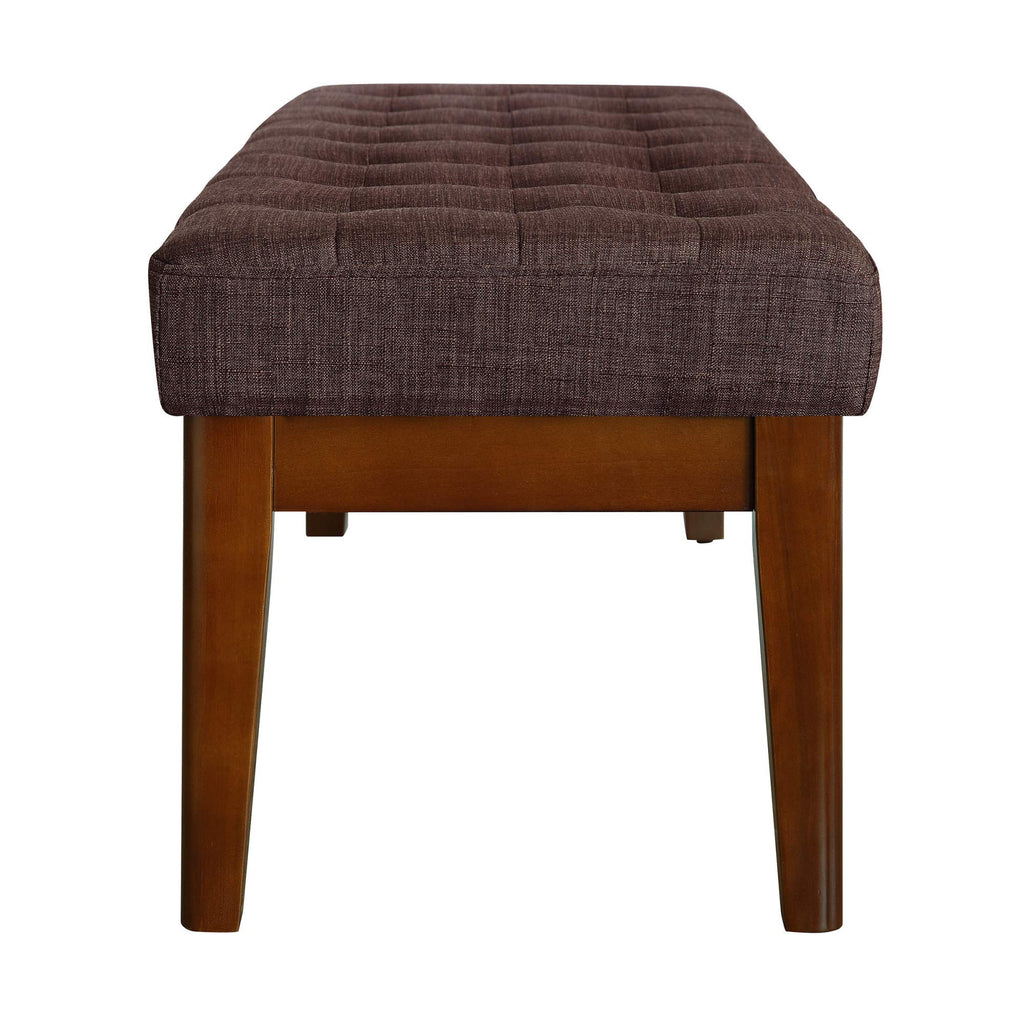 Claire Button Tufted Upholstered Bedroom Bench, Modern Fabric Padded Ottoman with Wooden Legs, Dark Brown