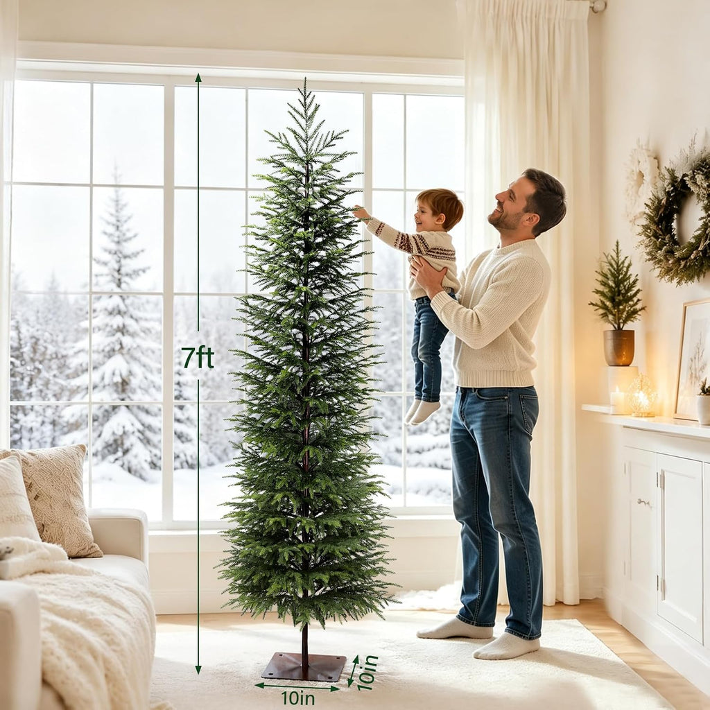 7FT Unlit Artificial Norfolk Pine Tree, Real-Touch PE Material, Family & Pet Friendly, Faux Slim Christmas Tree