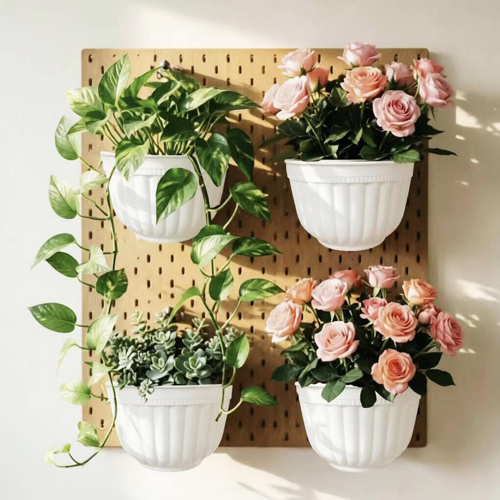 4 Pack White Wall Planter Pots Vertical Living Wall Hanging Planters Wall Mounted Planter Holder with Drainage Hole