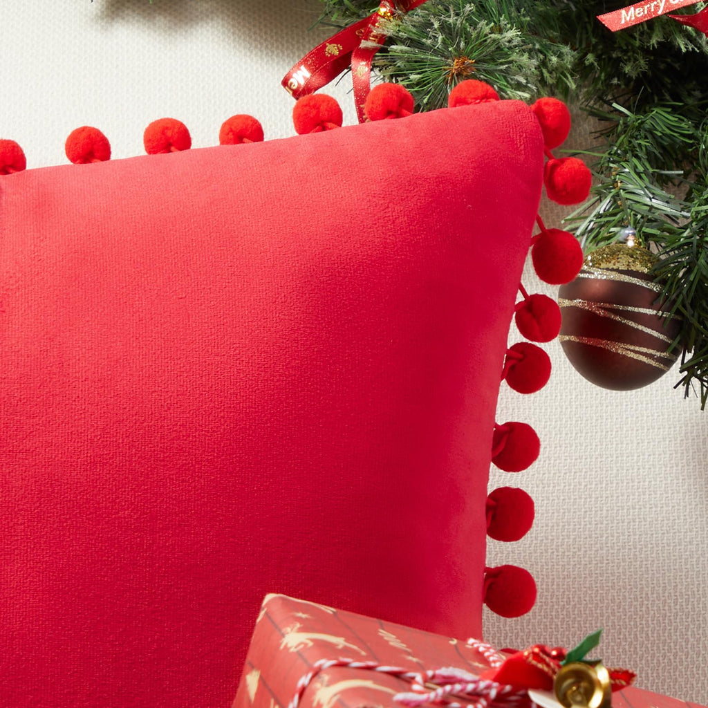 Euro Pillow Covers Set of 2 Red Decorative Velvet Throw Pillow Covers 26x26 Inches Soft Square Cushion Cases Living