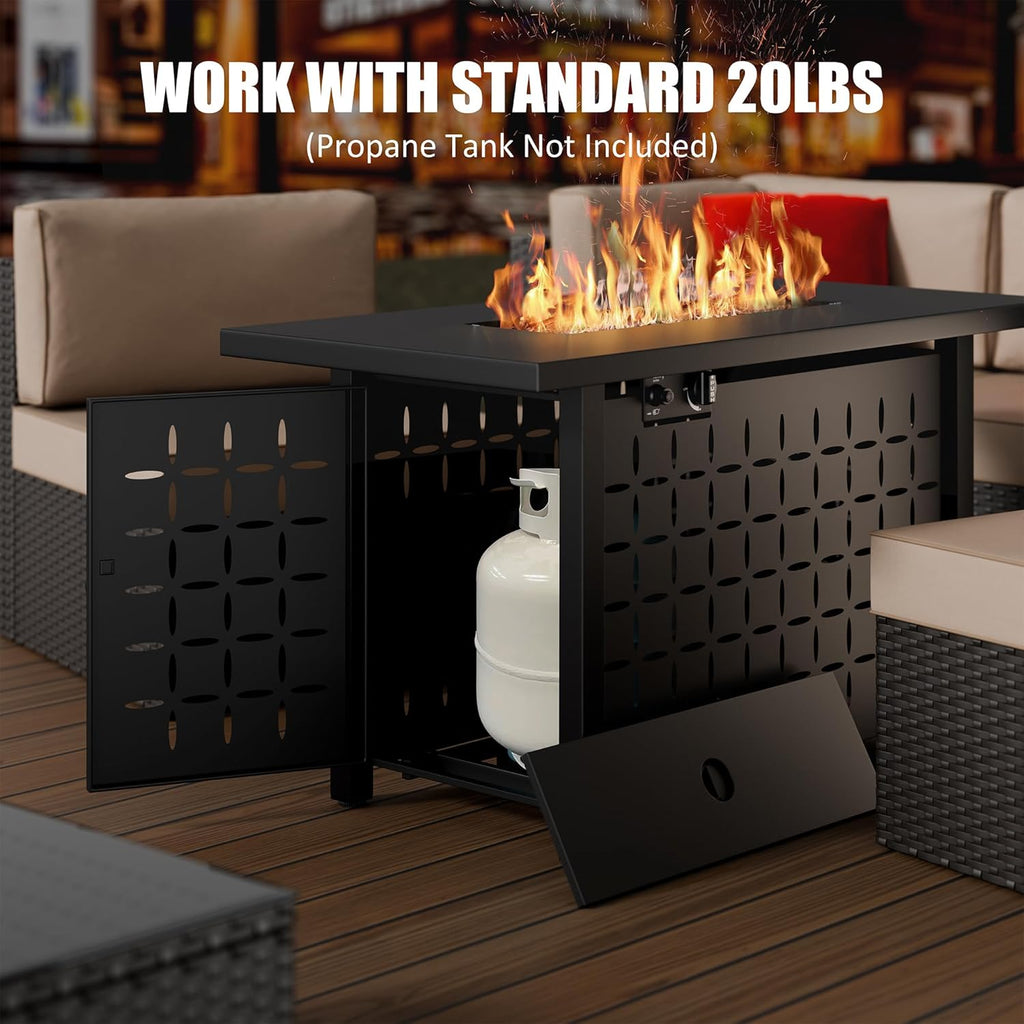 43" Gas Fire Pit for Outside, 50,000 BTU Outdoor Propane Fire Pit Table with Lid & Lava Rock