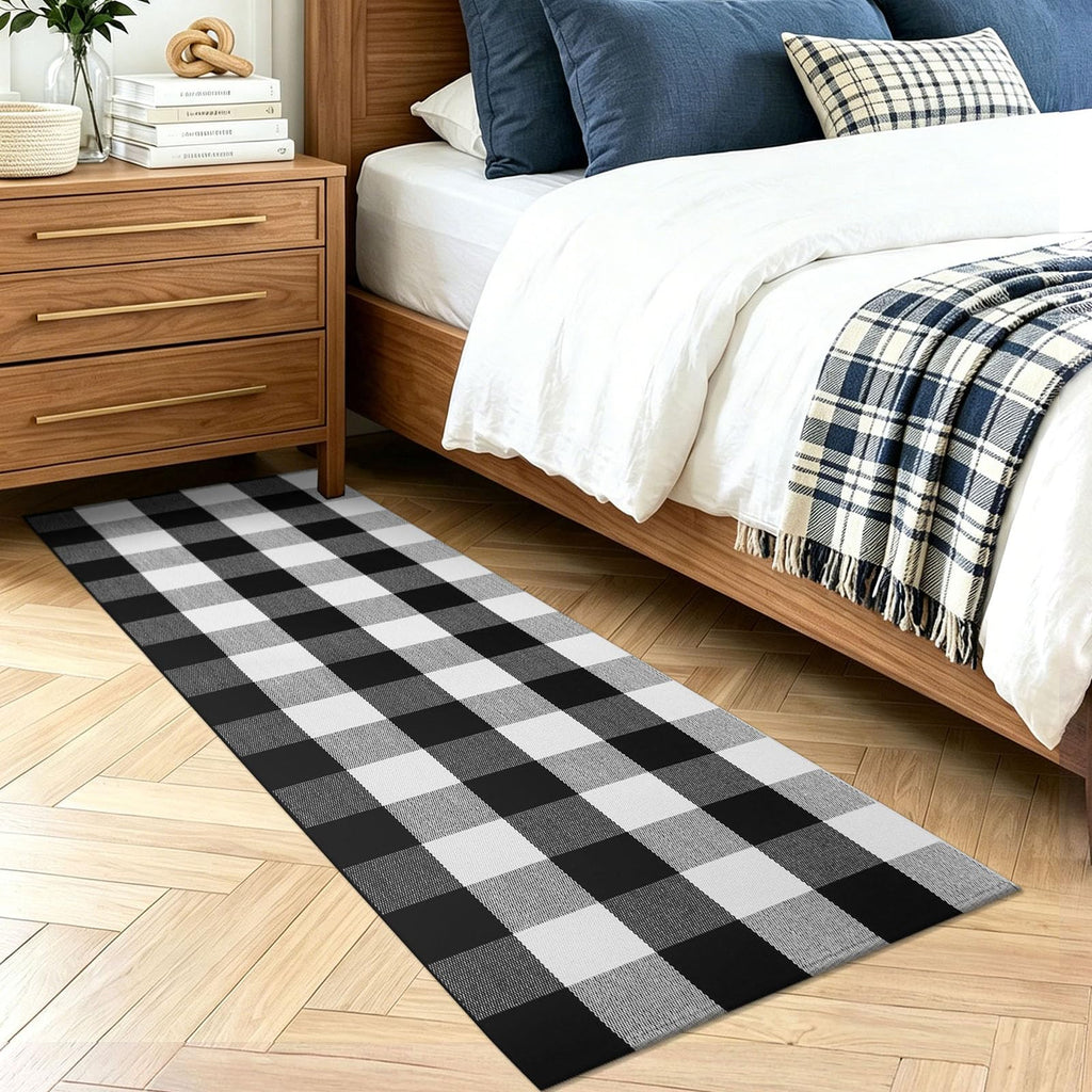 Buffalo Plaid Rugs Runner Rug, Black and White