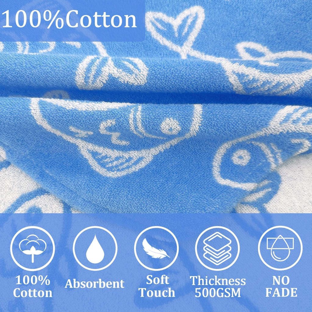 Toddler Hooded Poncho Towel 1-3Y,100% Cotton, Blue Fish