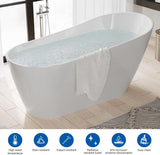 59 Inch Acrylic Freestanding Bathtub, Deep Soaking Tub with Non-Slip Base, CUPC Certified Free Standing Tub, Chrome