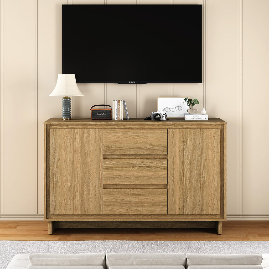 Buffet Cabinet with Storage, Modern Wood Sideboard Credenza with 2 Doors and 3 Drawers, Coffee Bar Cabinet with