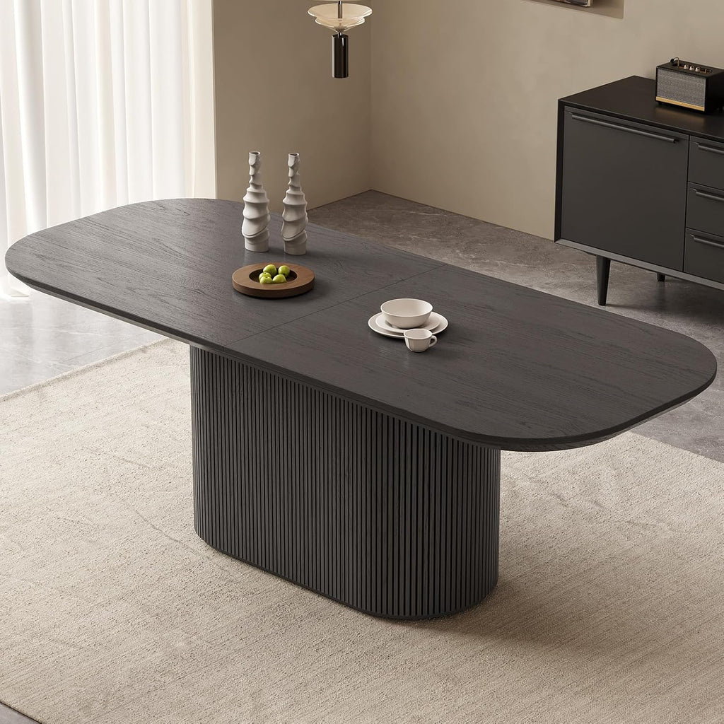 86" Rectangular Dining Table for 6-8, Modern Dining Room Table with Wood Grain Top & Sturdy Pedestal Base, Large
