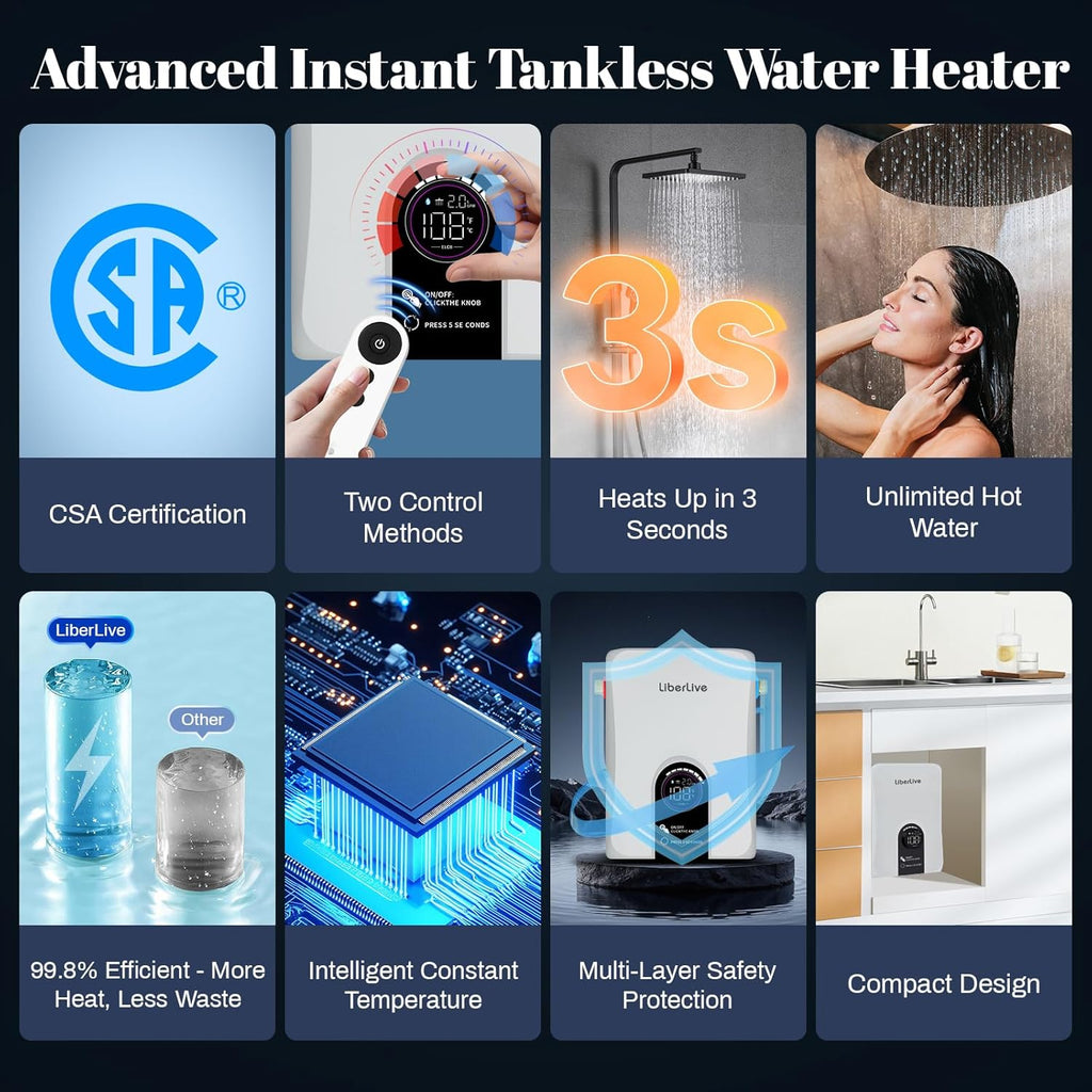 Electric Tankless Water Heater, 13kW 240V on Demand Instant Endless Electric Hot Water Heater for Residential Whole