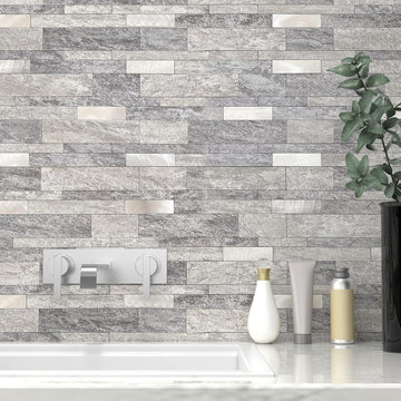 Peel and Stick Tile Stone Backsplash Wall(10pcs,Gray)
