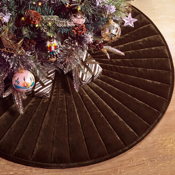 60 Inch Chocolate Brown Velvet Quilted Christmas Tree Skirt