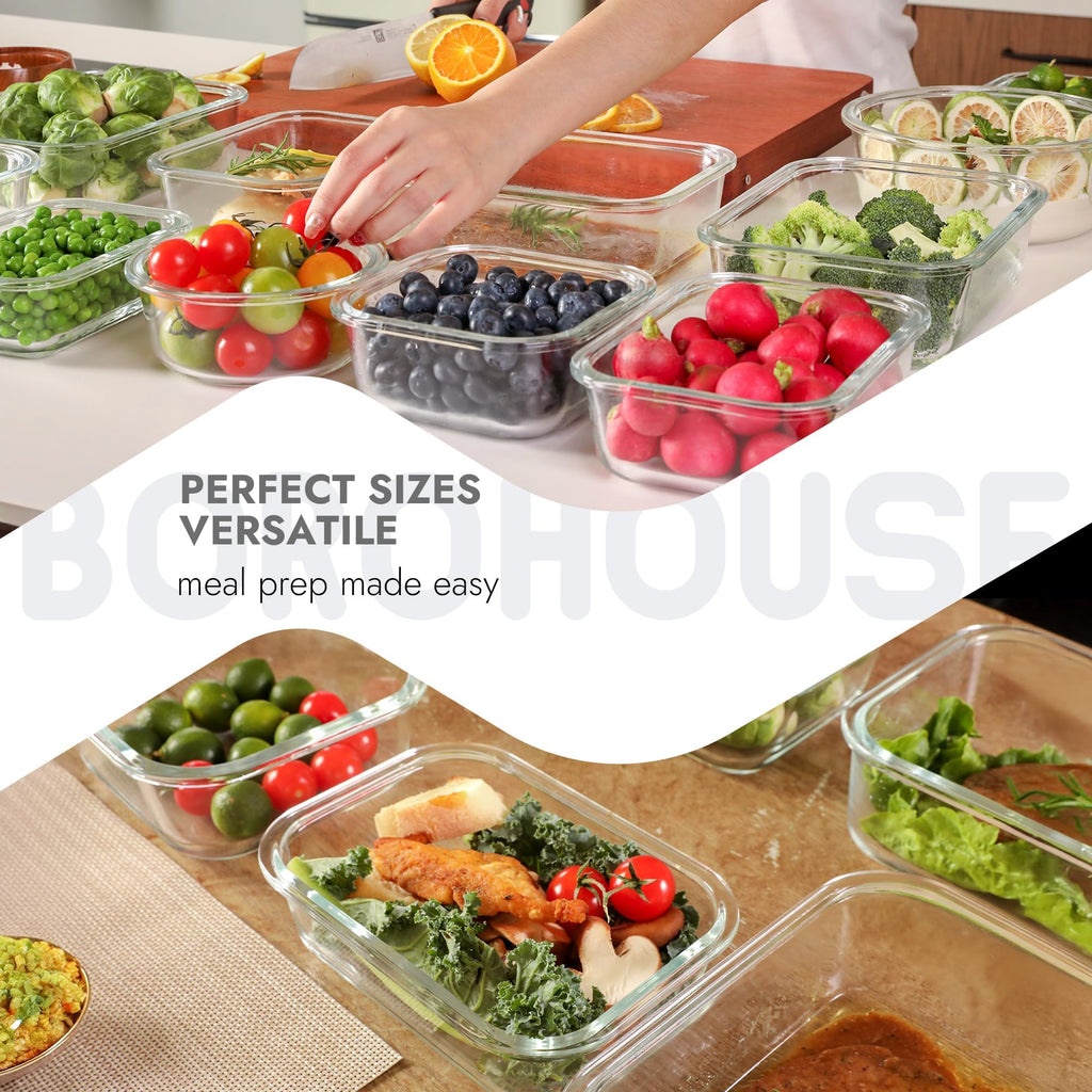 Glass Food Storage Containers with Tempered Glass Lids - Borosilicate, Airtight, Oven-Safe (-4°F~950°F)