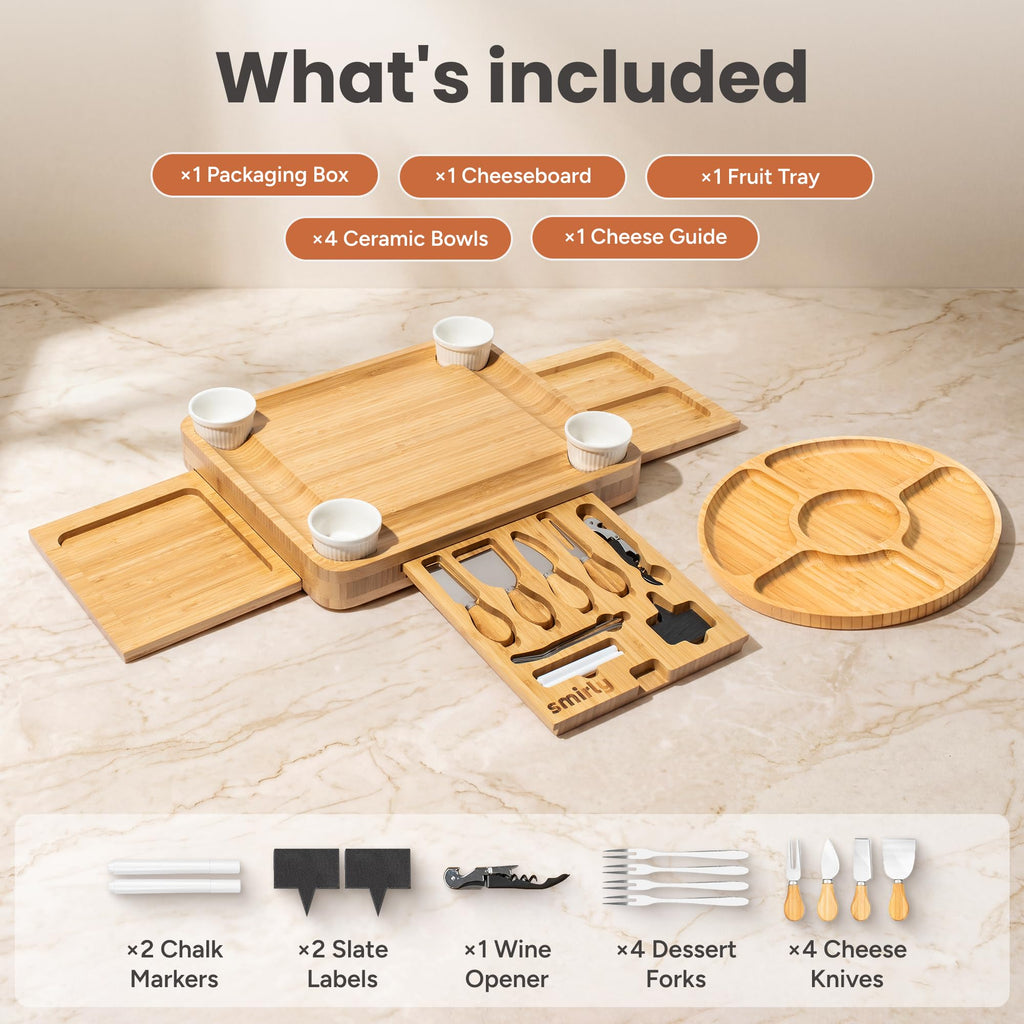 Charcuterie Boards Set, Large Cheese Board Set, Bamboo